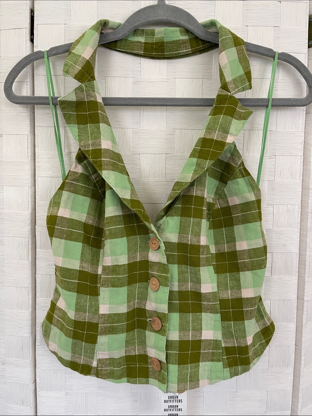 Urban Outfitters Green Plaid Halter Top🥝